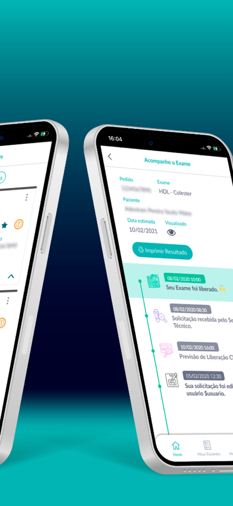 e-DB - Interfaz de la aplicación móvil e-DB que muestra un cronograma de seguimiento de exámenes médicos y el estado del resultado del laboratorio