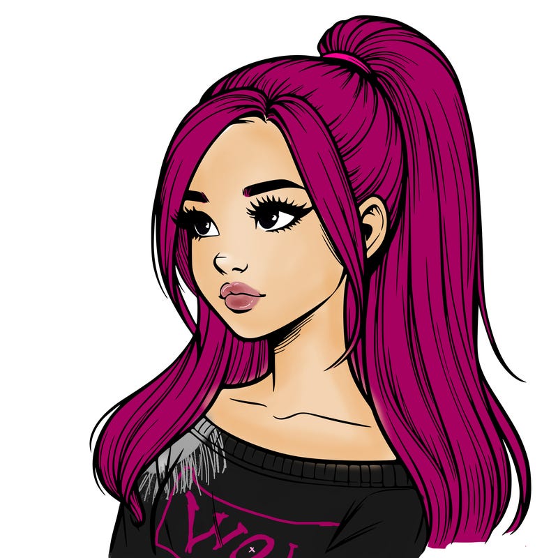 realistic girl with a high ponytail