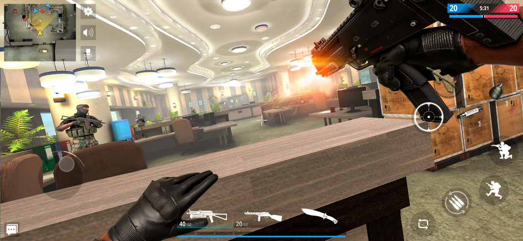 First person shooter gameplay in an office setting from Modern Strike Online