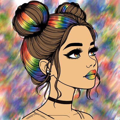 realistic girl with buns on the top of her head