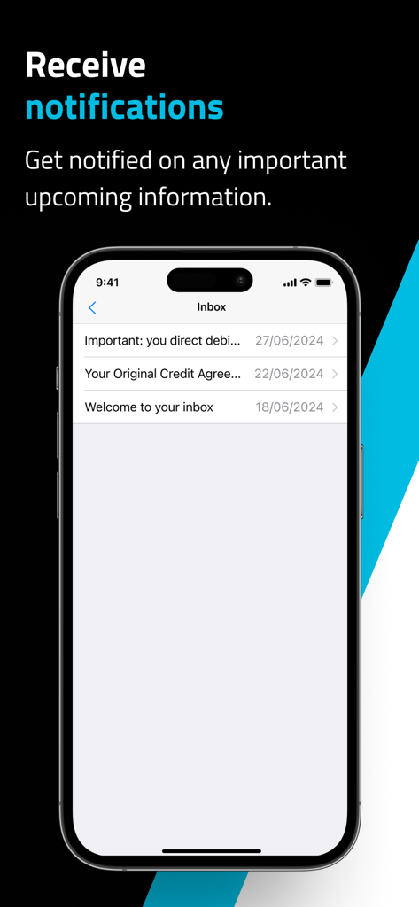 A smartphone displaying the digital inbox and notifications screen of the Black Horse FlexPay mobile app