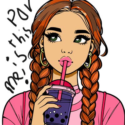 realistic girl with braided hair drinking boba