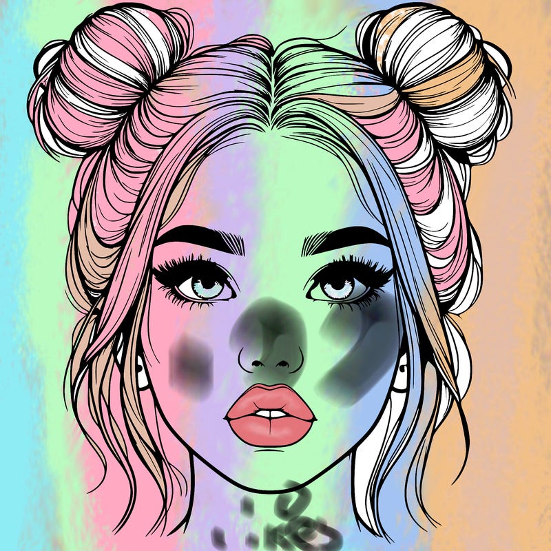 realistic girl with two buns on her hair and lips