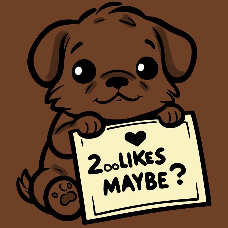a puppy holding a sign that says 2 likes maybe?