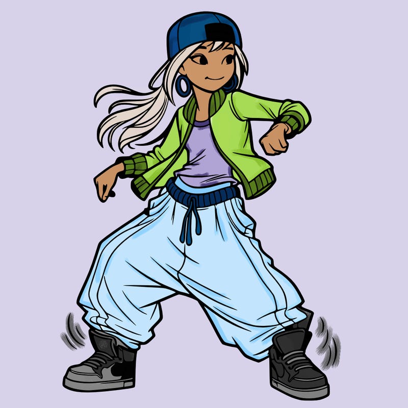 teenage girl doing street dance in baggy clothes