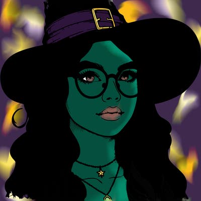 a witch with glasses realistic