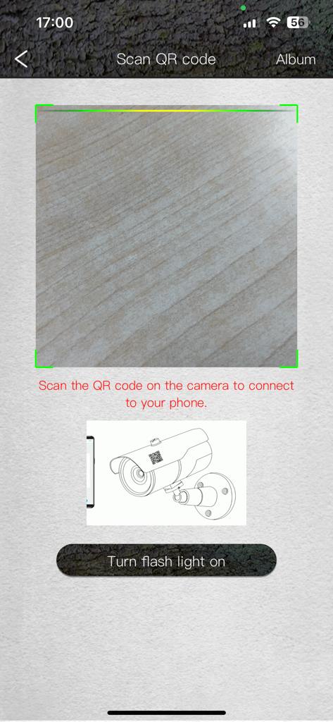 Ucon - Ucon app screen for scanning a QR code to connect a trail camera.