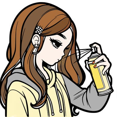 a realistic girl spray painting