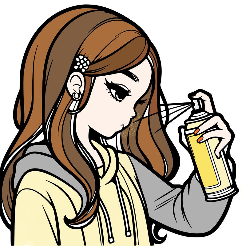 a realistic girl spray painting