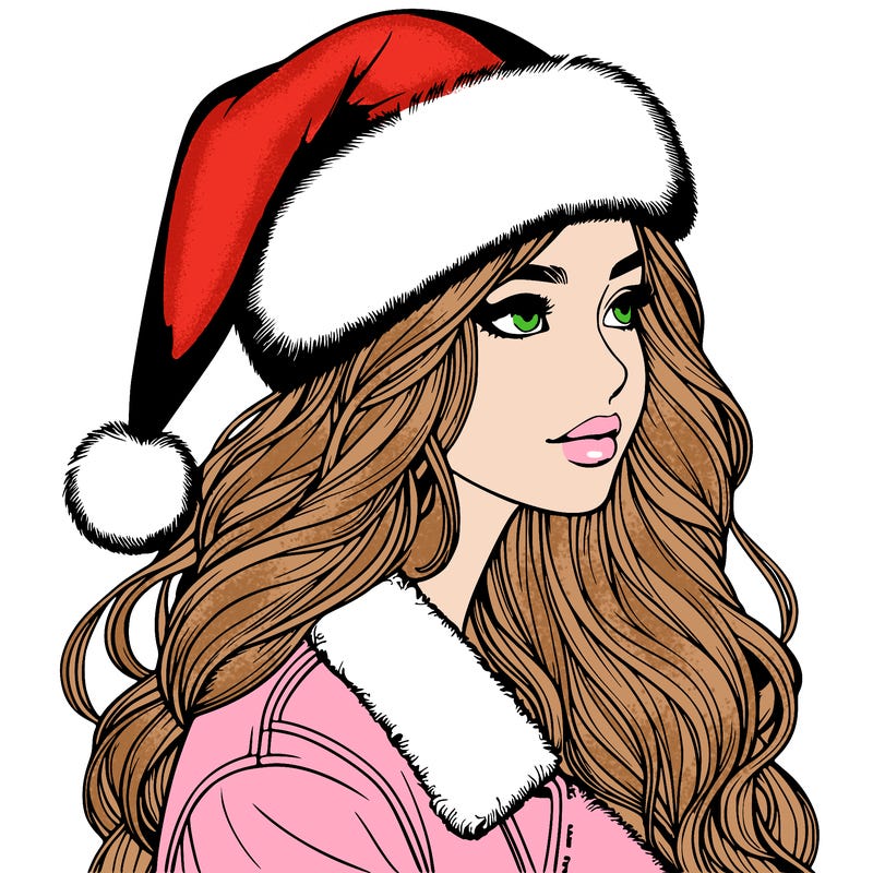 realistic girl in santa hat