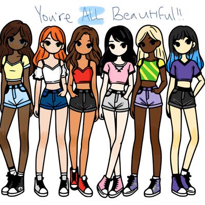 a group of girls wearing crop tops and shorts