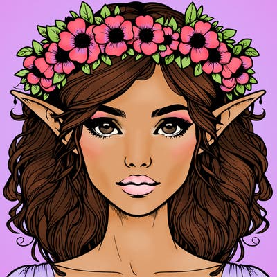 realistic female elf with flower crown