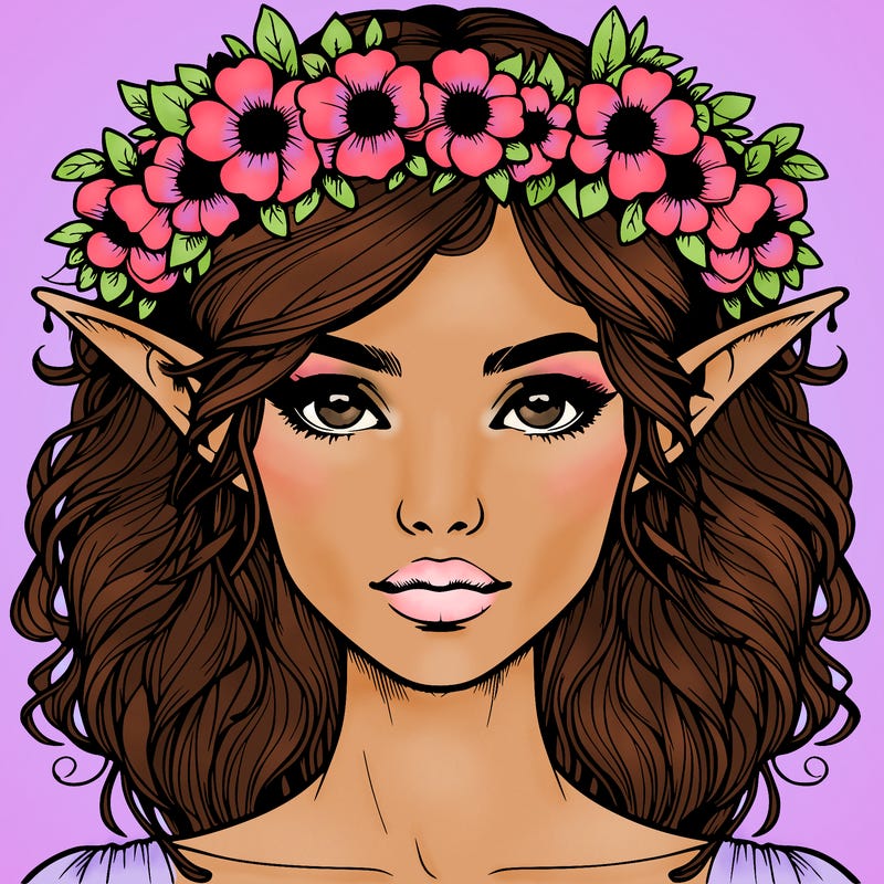 realistic female elf with flower crown