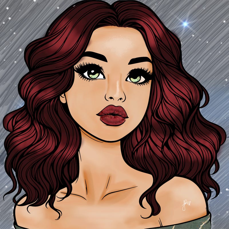 realistic girl with wavy hair and lips