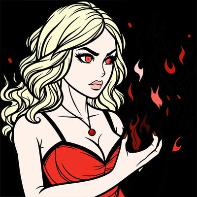a realistic woman having the power of fire