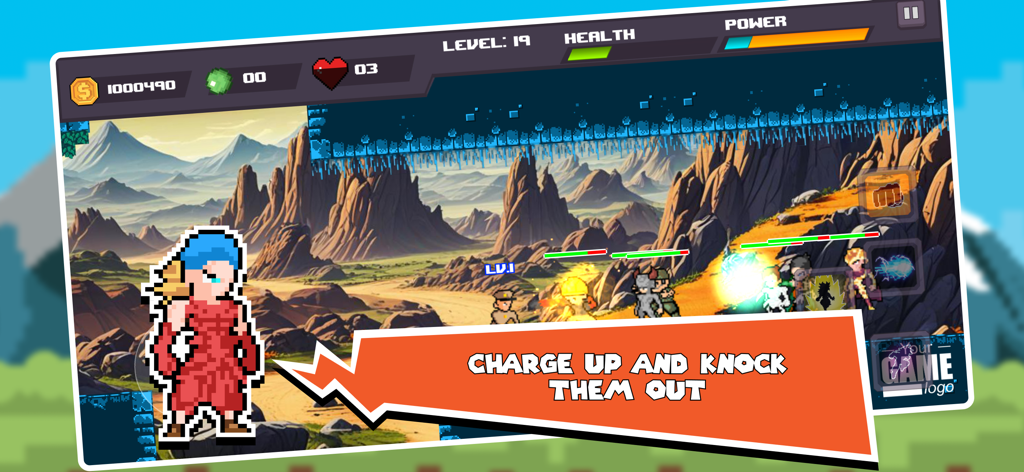 Legendary Z Warriors - A pixel art combat scene from the Legendary Z Warriors mobile game