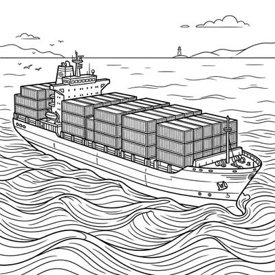 Embark on an impressive oceanic journey with this intricately detailed container ship coloring page. Discover the fascinating world of global trade as you bring this mighty vessel to life with your colors.