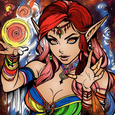 realistic scary beautiful elf sorceress casting spell