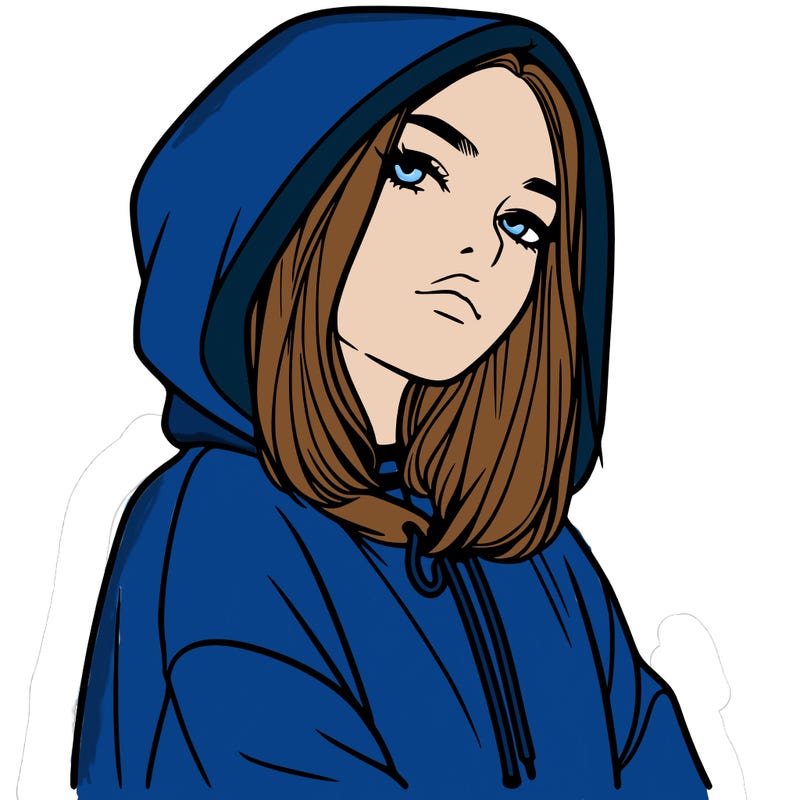 a realistic girl in a hoodie