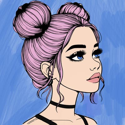 realistic girl with buns on the top of her head