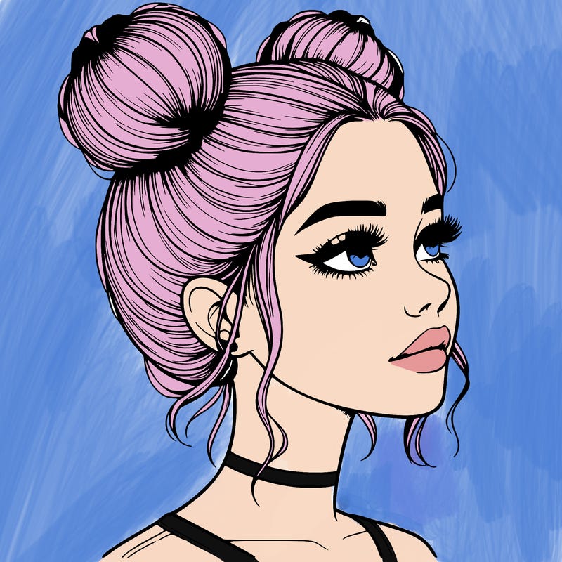 realistic girl with buns on the top of her head