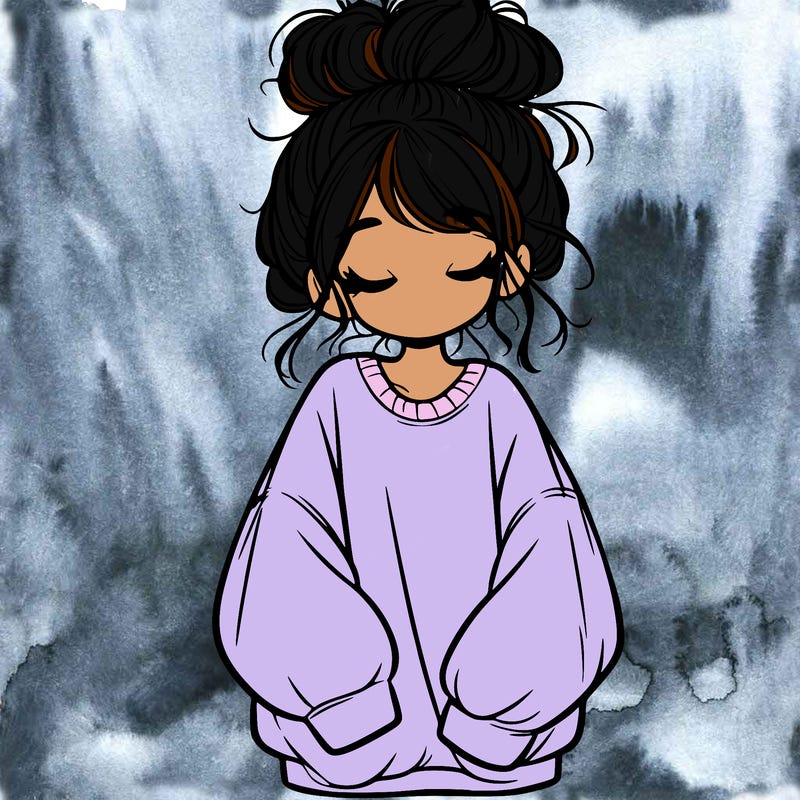 girl with baggy sweatshirt and messy bun