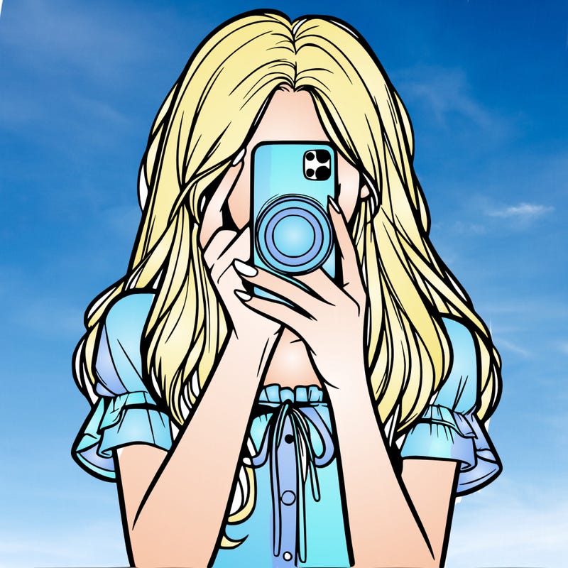 a realistic girl holding her phone taking pictures