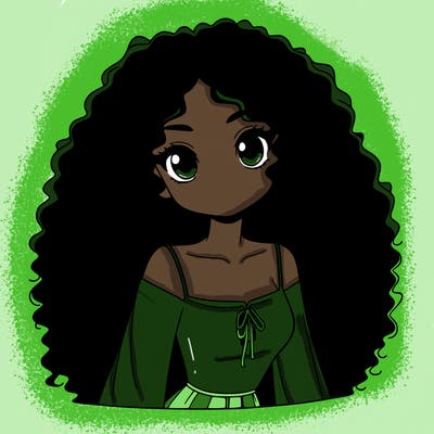 a black anime girl with long afro hair