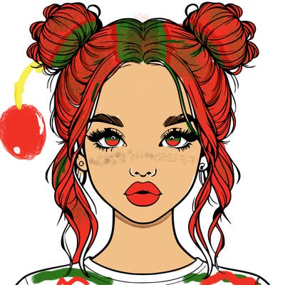realistic girl with two buns in hair and lips