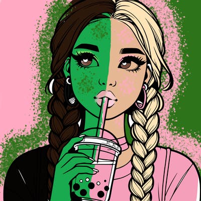 realistic girl with braided hair drinking boba