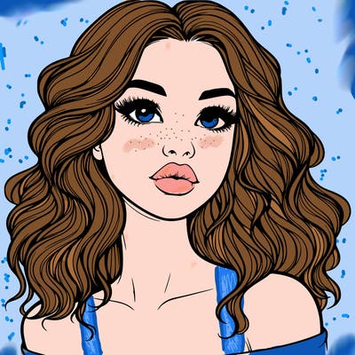 realistic girl with wavy hair and lips
