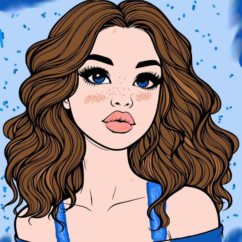 realistic girl with wavy hair and lips
