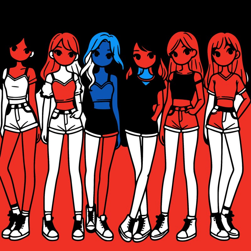 a group of girls wearing crop tops and shorts