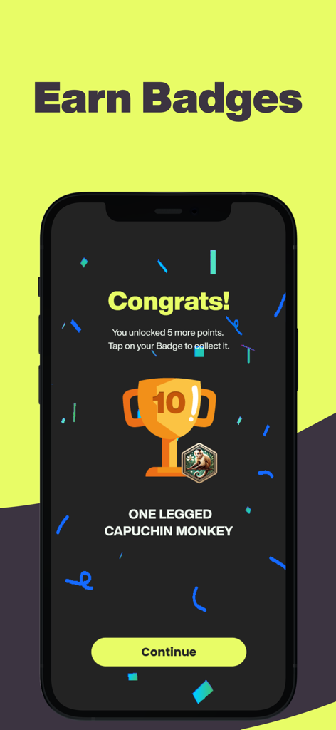 Gibbon Balance App - Gibbon Balance App screen displaying an unlocked achievement badge and trophy for completing a balance challenge
