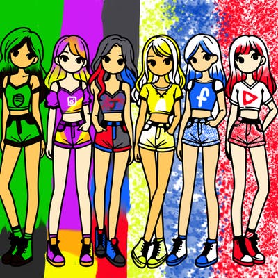 a group of girls wearing crop tops and shorts