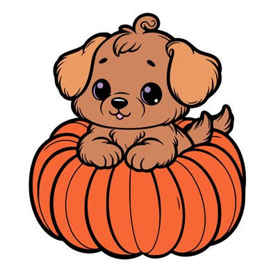 cute little puppy in a pumpkin