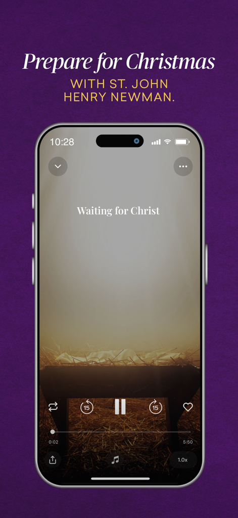 Amen: Catholic Bible & Prayers - Amen Catholic app screen featuring a Christmas meditation titled Waiting for Christ