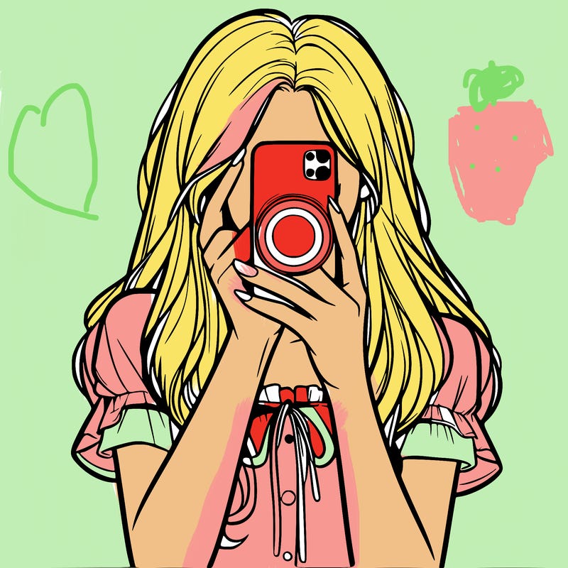 a realistic girl holding her phone taking pictures