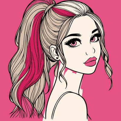 realistic pretty girl with high pony tail