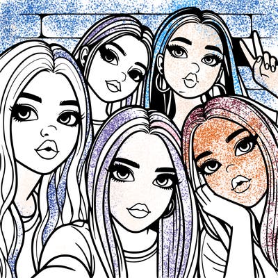 group of teen girls friends y2k up close in a selfie