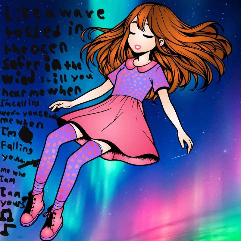 realistic girl floating