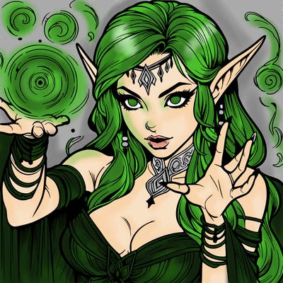realistic scary beautiful elf sorceress casting spell