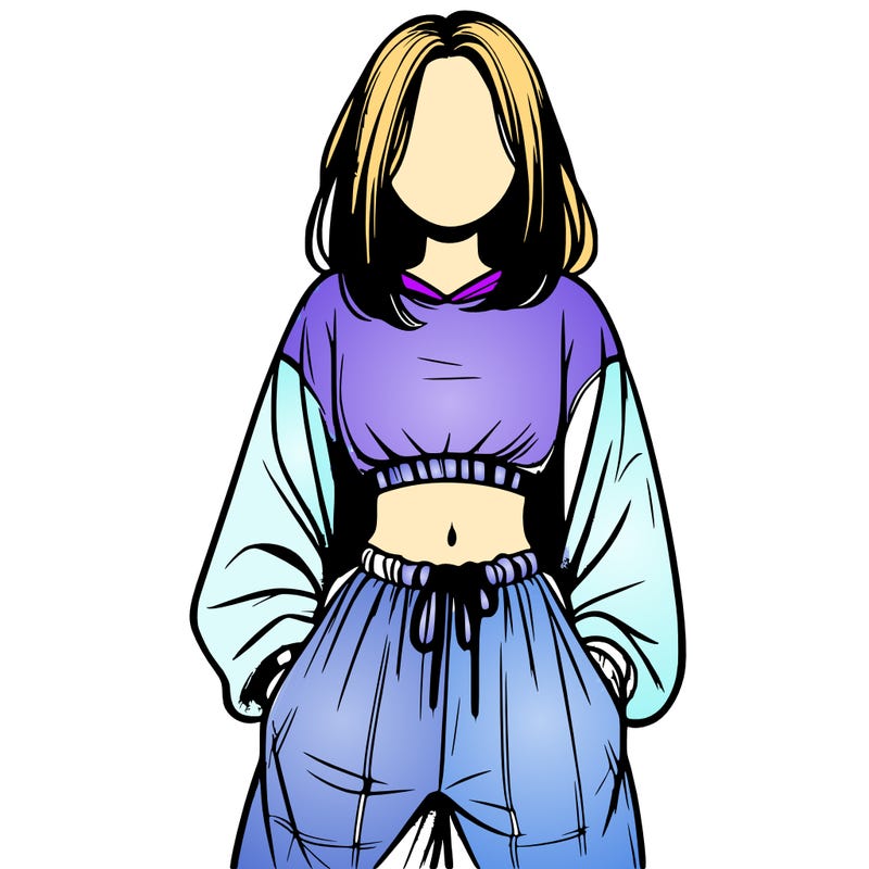 realistic girl faceless with baggy pants and a crop top