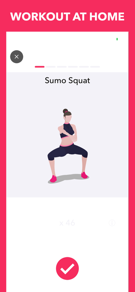 Easy Home Workout Women NO GYM - An animation of a woman performing a sumo squat inside the Easy Home Workout app interface.