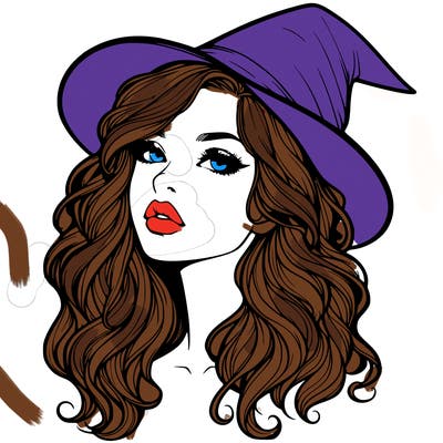 realistic witch girl with wavy hair and lips