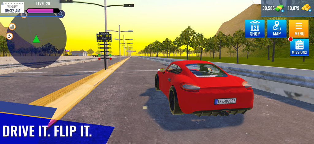 Car Sales Simulator 25 - Un coche deportivo rojo conduciendo por una carretera abierta en la jugabilidad de Car Sales Simulator 25