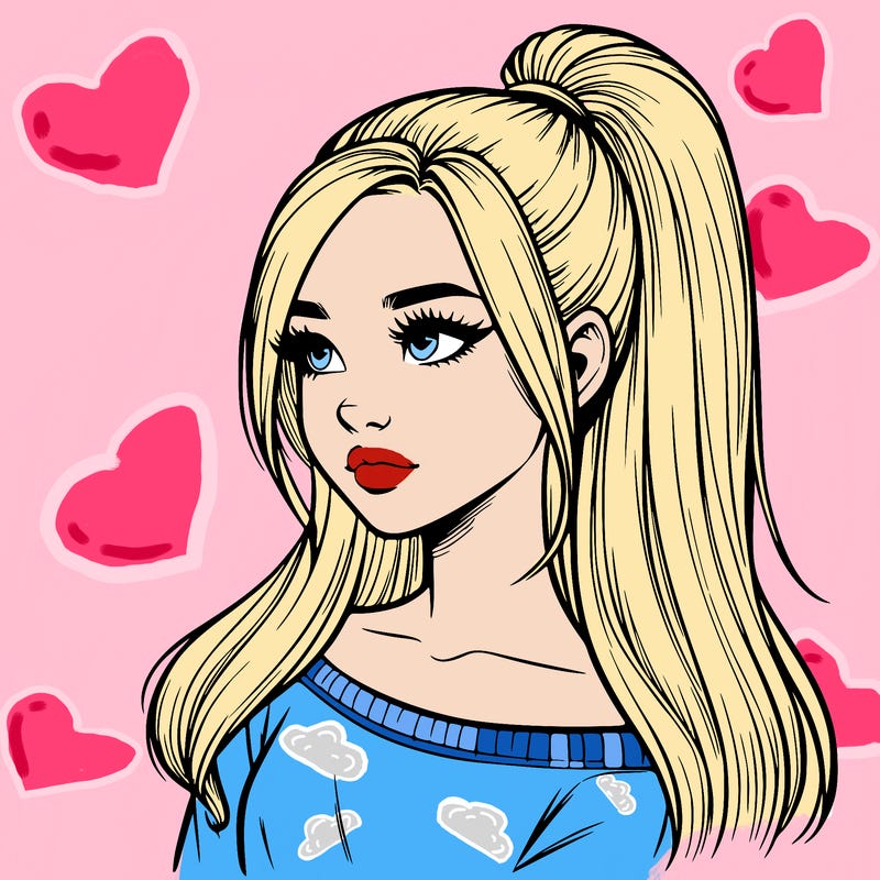 realistic girl with a high ponytail