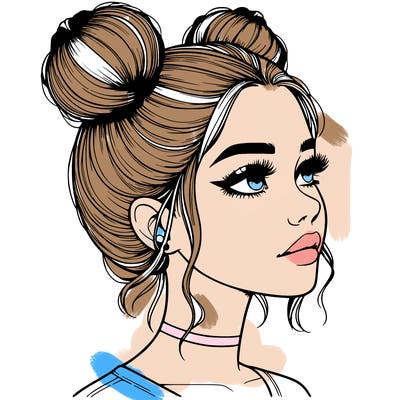 realistic girl with buns on the top of her head