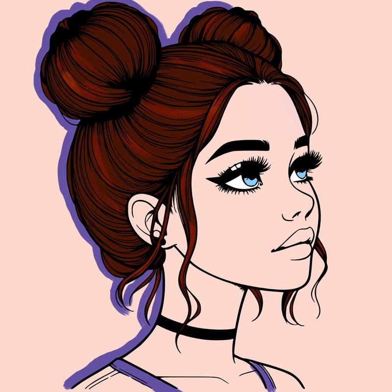 realistic girl with buns on the top of her head
