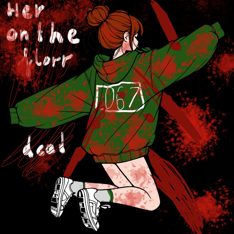 realistic girl jumping with a bun and oversized sweatshirt